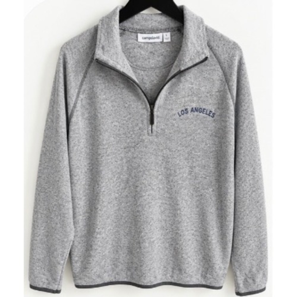 Camp David Mens Los Angeles Quarter Zip Pullover Sweatshirt Gray Large